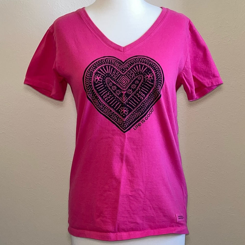 Life Is Good Heart Vee Neck Tee Shirt